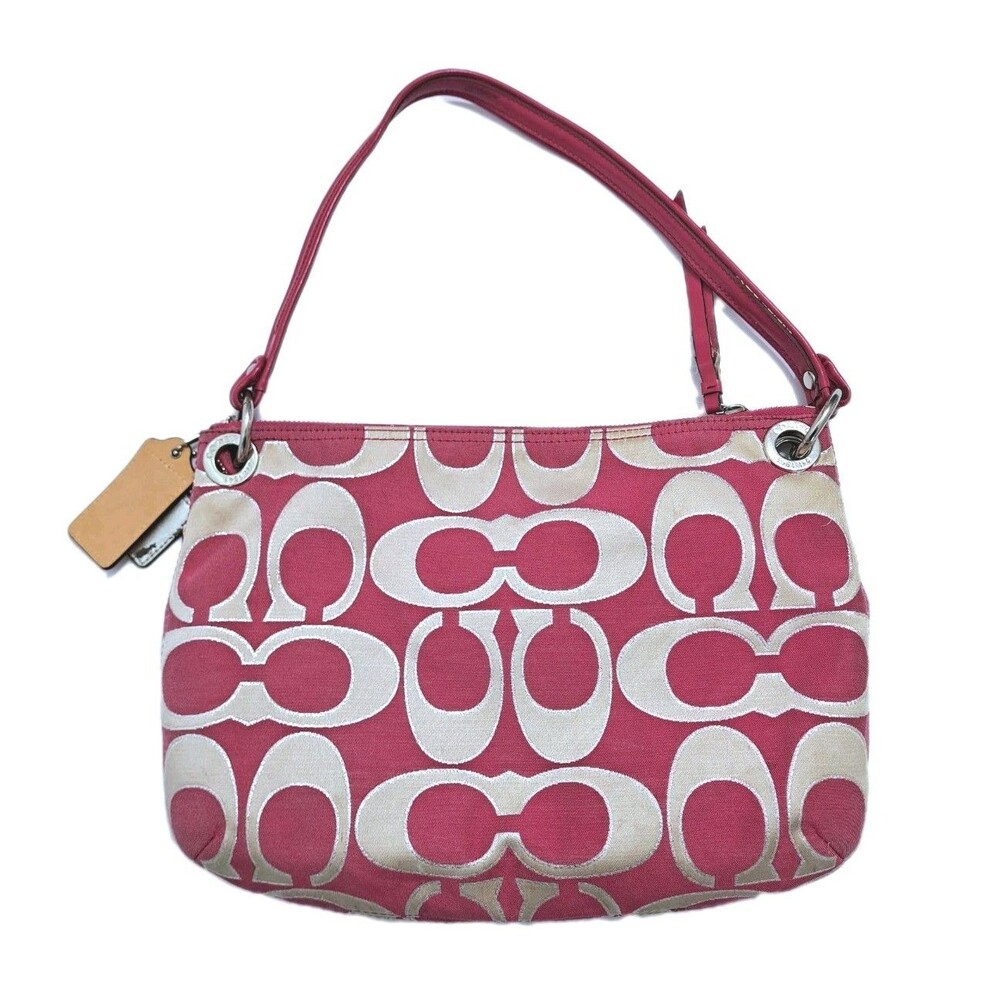 COACH Poppy Lurex Sateen Signature Hobo Shoulder Bag Purse Fuchsia 18980 3 Tags - Picture 5 of 9